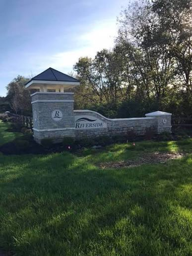 Riverside stone entry monument at the South Lebanon master plan